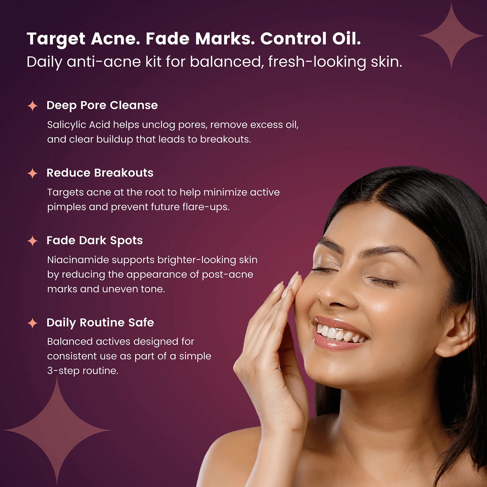 Ellitee anti acne skincare routine benefits including deep pore cleansing breakout control and dark spot reduction