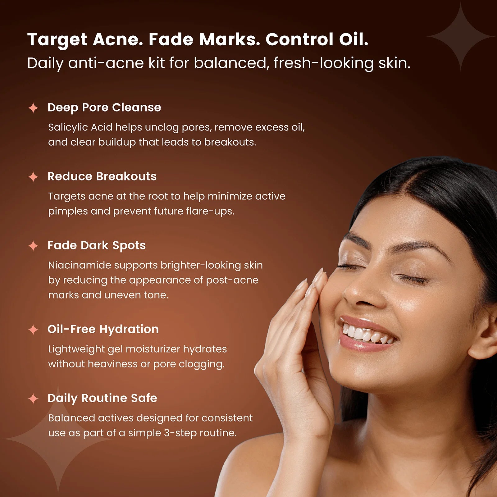 Ellitee anti acne skincare routine targeting acne, dark spots and oil control for clearer balanced skin