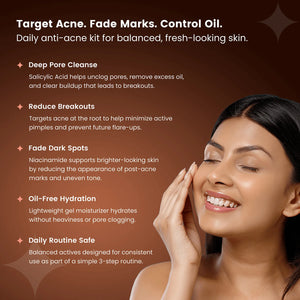 Ellitee anti acne skincare routine targeting acne, dark spots and oil control for clearer balanced skin