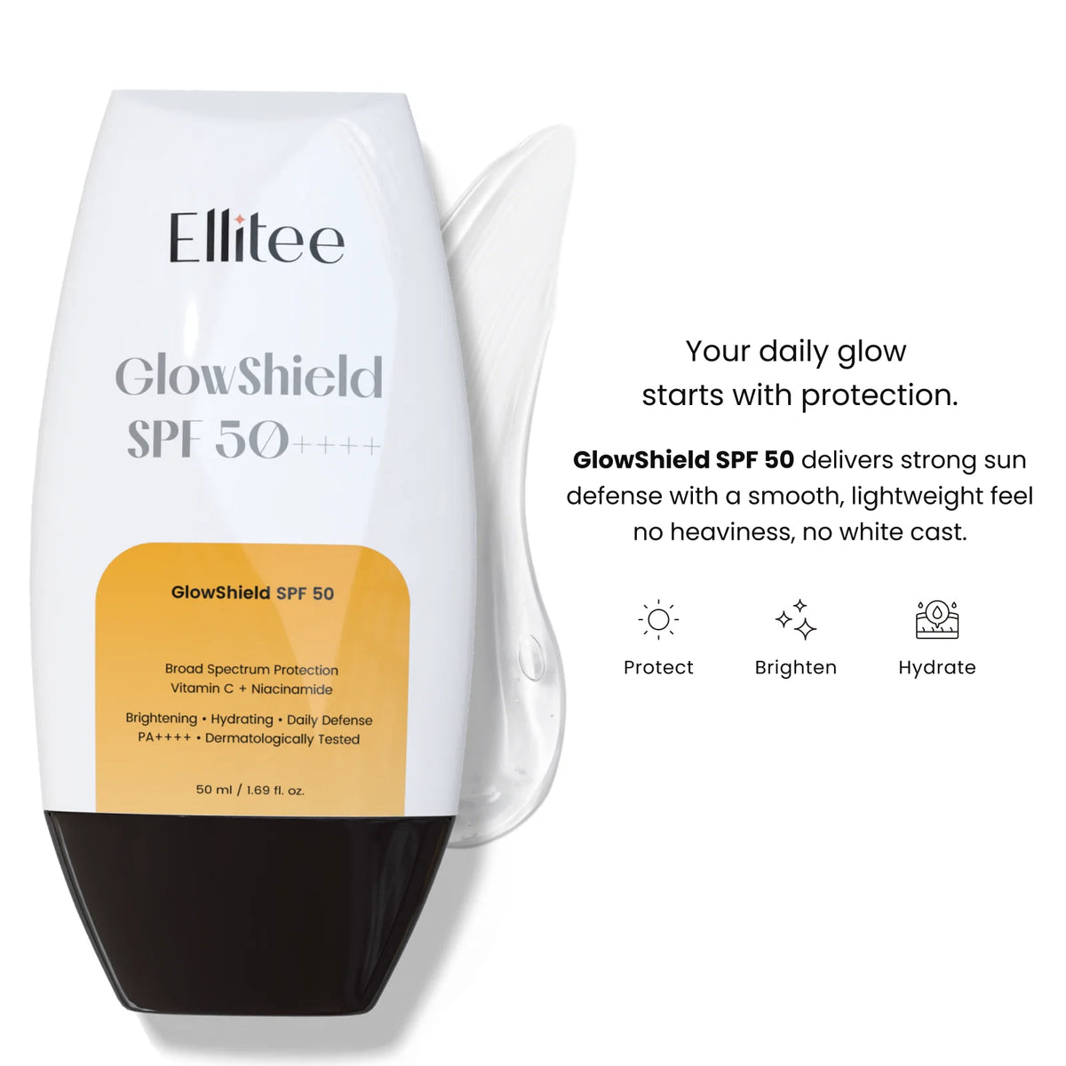 GlowShield sunscreen product with benefits