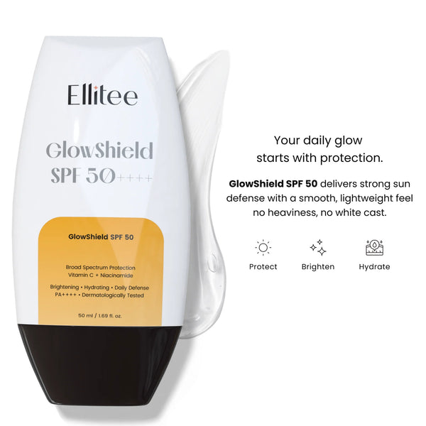 GlowShield sunscreen product with benefits