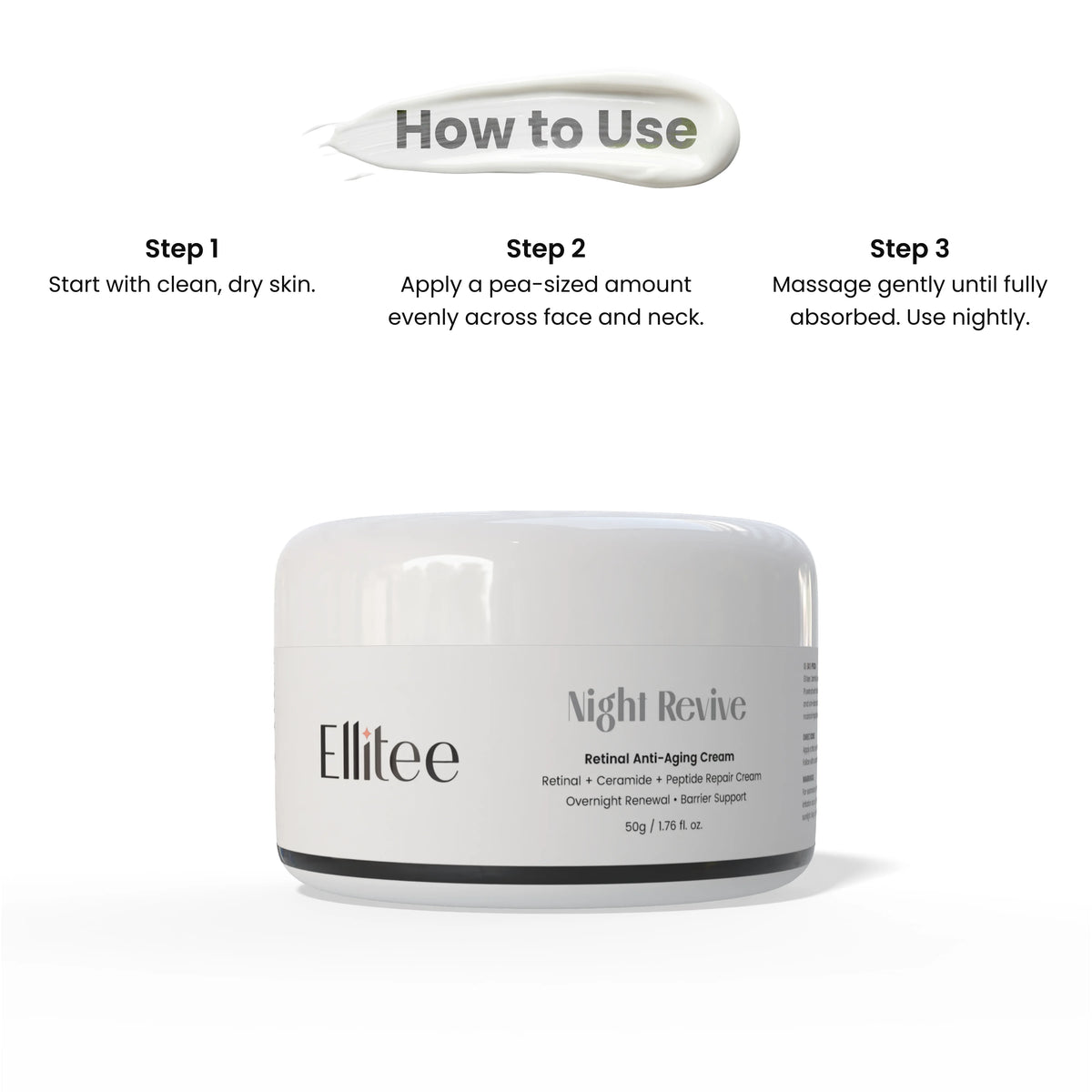 Night cream usage steps on clean skin