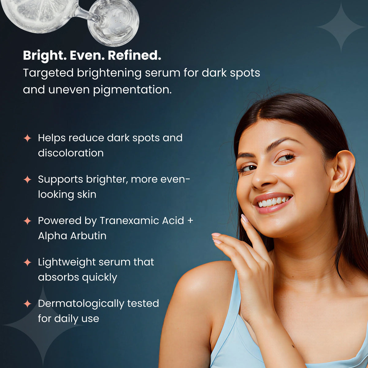 Even skin tone benefits with model