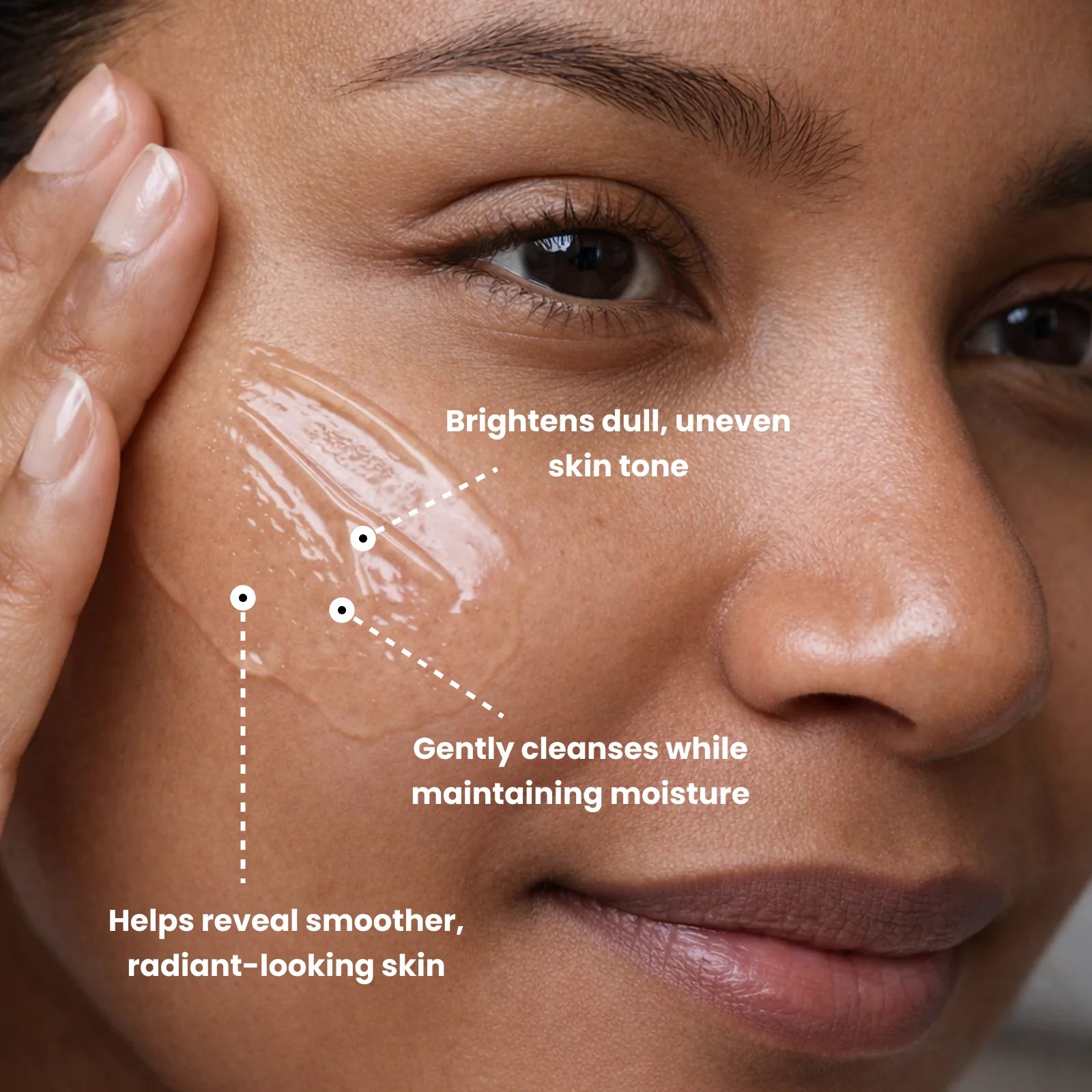 Brightening cleanser applied on skin
