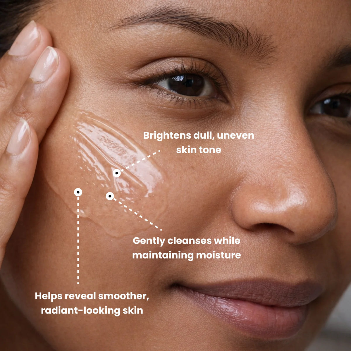 Brightening cleanser applied on skin