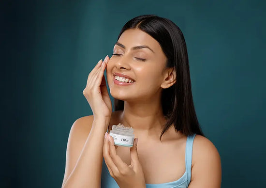 Woman applying Ellitee CalmGel moisturizer showing steps to use gel moisturizer for acne prone skin