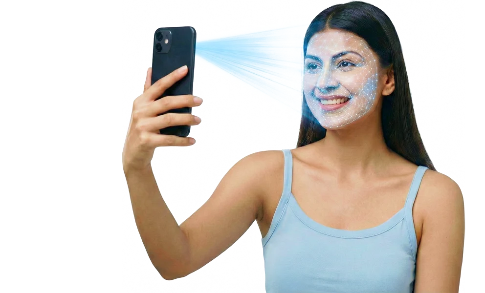 Model applying sunscreen